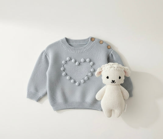 Soft cotton baby girl sweater with embroidered heart – Khaki Lilac