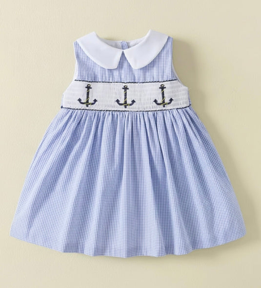 Baby girl's blue checkered cotton dress