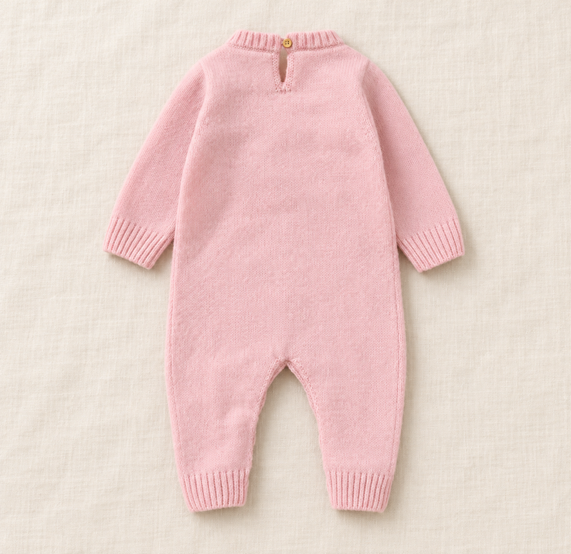 Chargez l'image dans la visionneuse de la galerie, Combinaison bébé fille en tricot rose à broderies florales - Pré-commande
