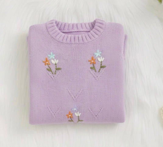 Combinaison bébé fille en tricot doux lilas brodée