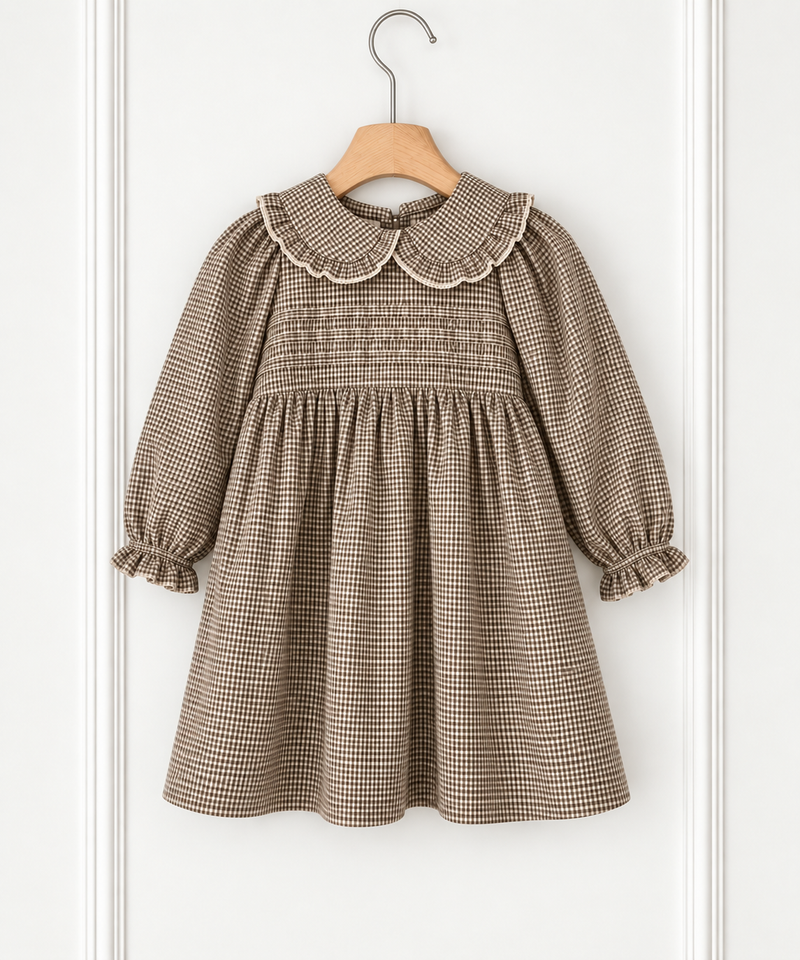 Load image into Gallery viewer, Charlotte baby girl dress with checked Peter Pan collar – Autumn-Winter
