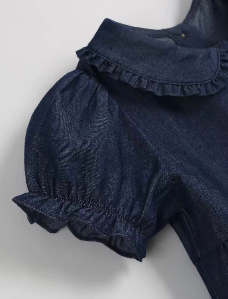 Load image into Gallery viewer, Robe fille en denim à col Claudine – Kali - Pré-commande

