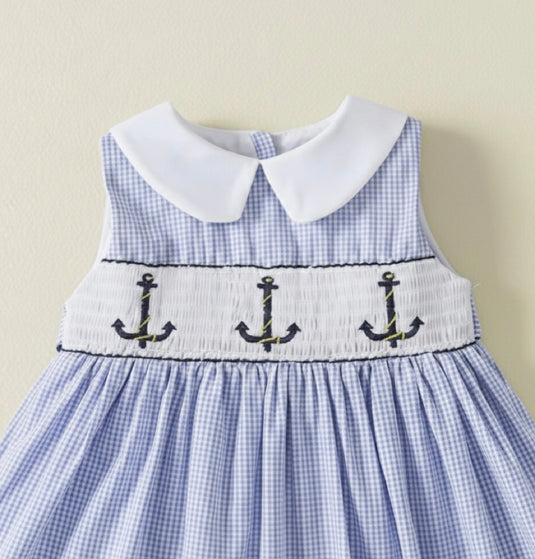 Robe bébé fille en coton à carreaux bleus