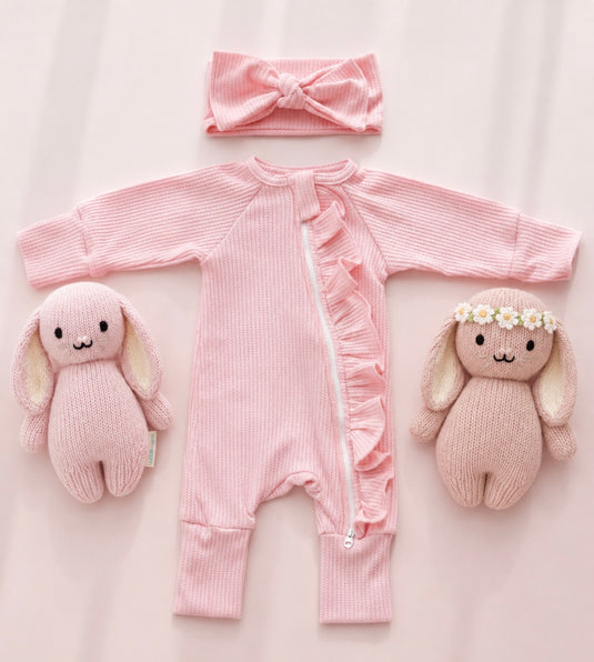 Boho chic pink baby girl romper in soft cotton