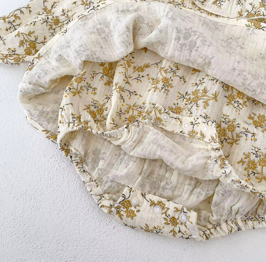Soft cotton baby girl romper with yellow flowers