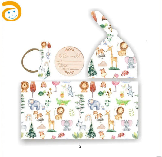 Ensemble cocon naissance bébé en coton – couverture, bonnet et bandeau