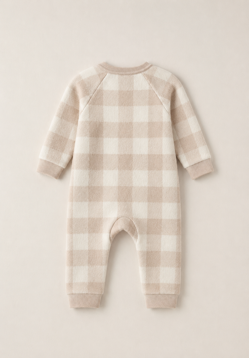 Load image into Gallery viewer, Unisex beige checkered baby romper – Kali
