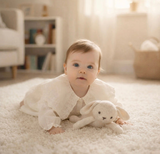 Baby girl cotton romper with embroidered lace collar – last one