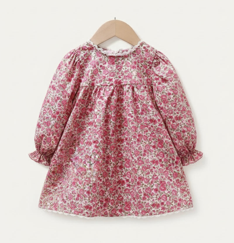 Load image into Gallery viewer, Girls' two-piece floral dress set with soft cardigan – Khaki Lilac
