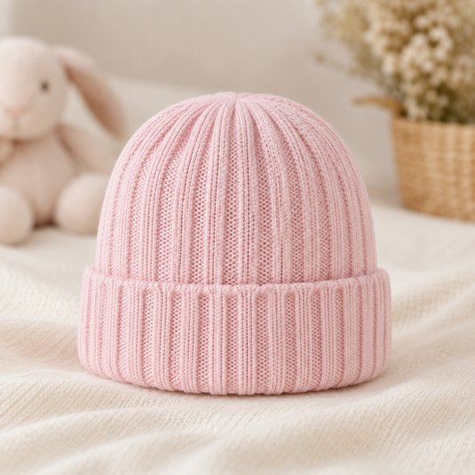 Soft knit pink baby girl hat