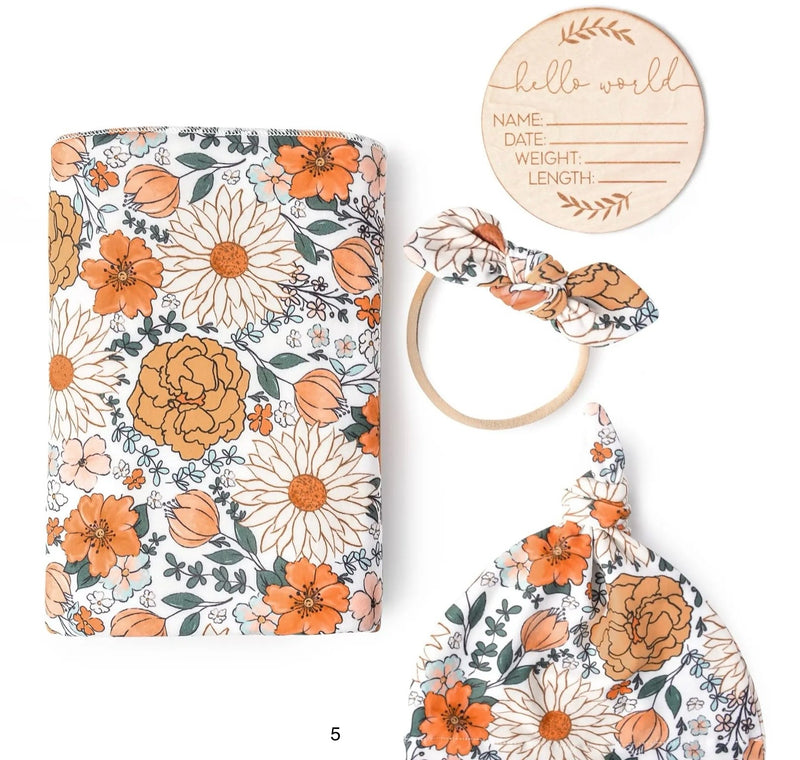 Chargez l'image dans la visionneuse de la galerie, Ensemble cocon naissance bébé en coton – couverture, bonnet et bandeau
