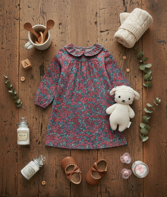 Girls' fuchsia floral cotton dress – Kali