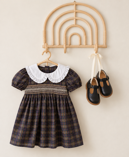 Robe fille à carreaux et col Claudine 🤎