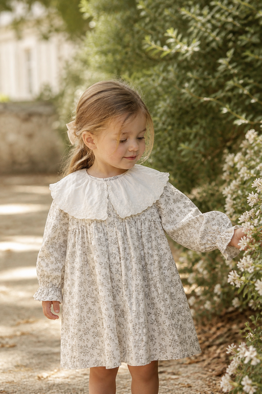 Girl's soft cotton dress with beige flowers – Kali