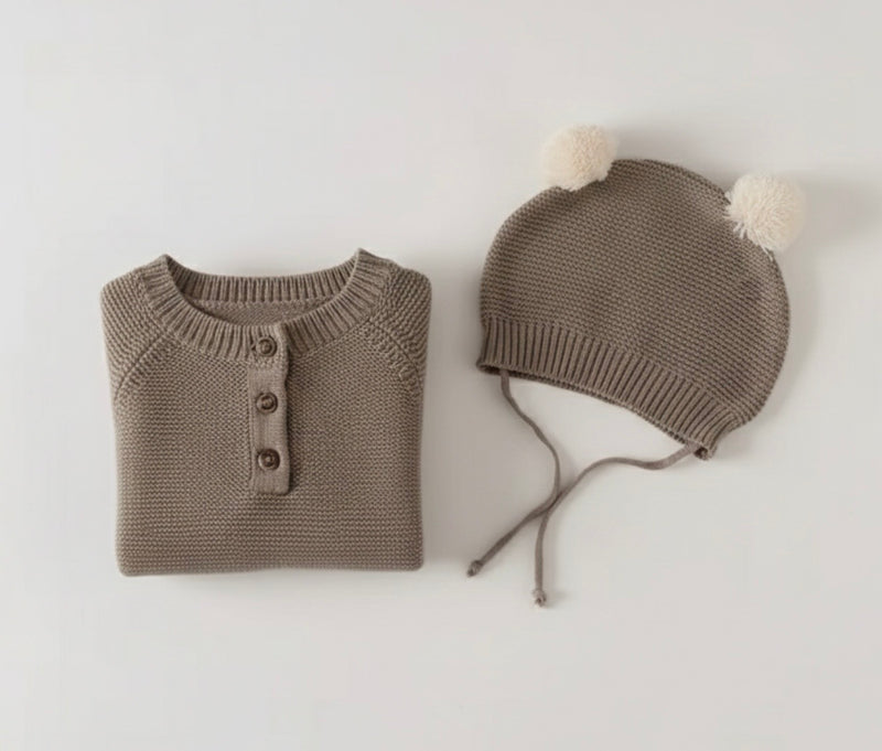 Chargez l'image dans la visionneuse de la galerie, Combinaison bébé garçon tricot coton doux + bonnet – Kali

