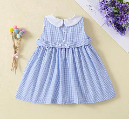Robe bébé fille en coton à carreaux bleus