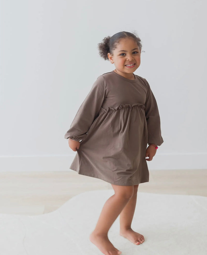 Load image into Gallery viewer, Robe en jersey à manches longues Walnut coton bio - Boutique Kaki Lilas
