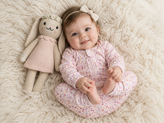 Barboteuse bébé fille en coton bio motif feuilles lavande – Kaki Lilas