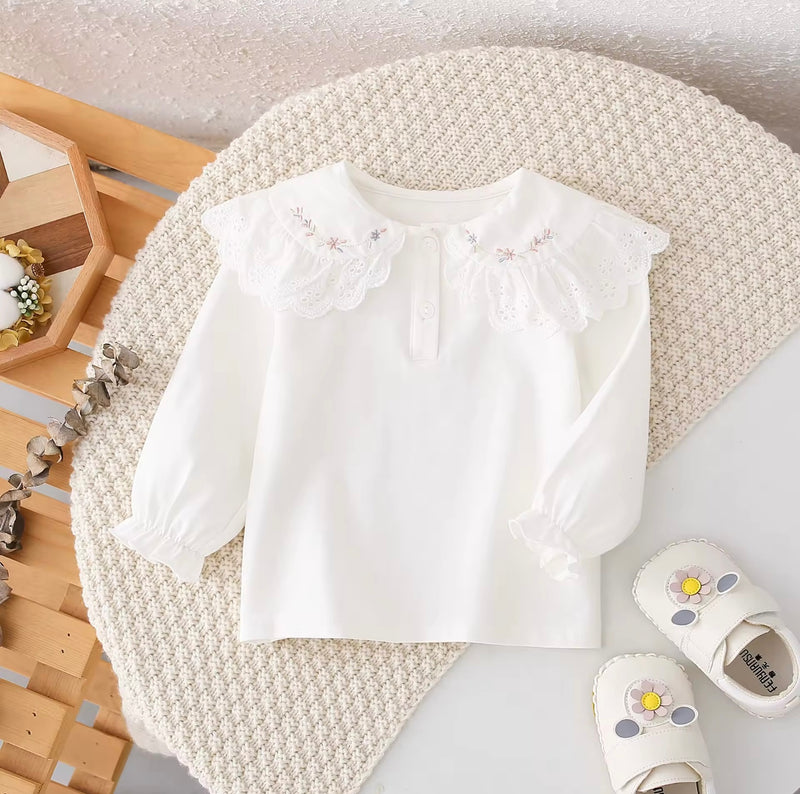Chargez l'image dans la visionneuse de la galerie, Blouse bébé manches longues coton fleurs brodée – Blush - Boutique Kaki Lilas
