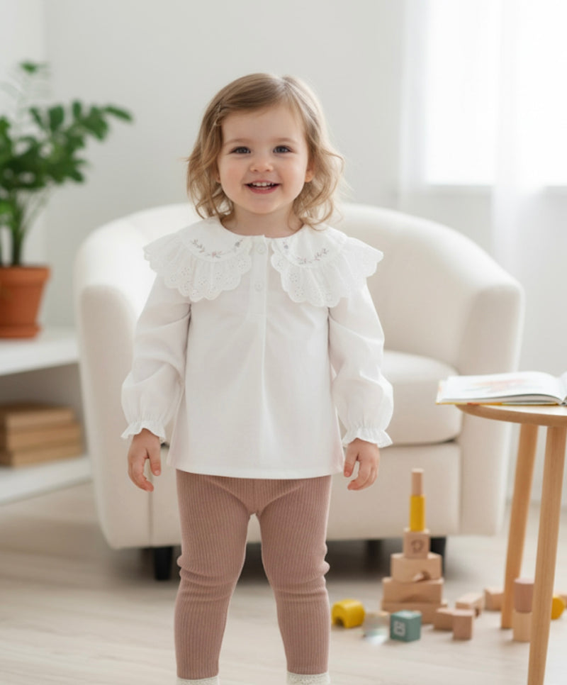 Chargez l'image dans la visionneuse de la galerie, Blouse bébé manches longues coton fleurs brodée – Blush - Boutique Kaki Lilas
