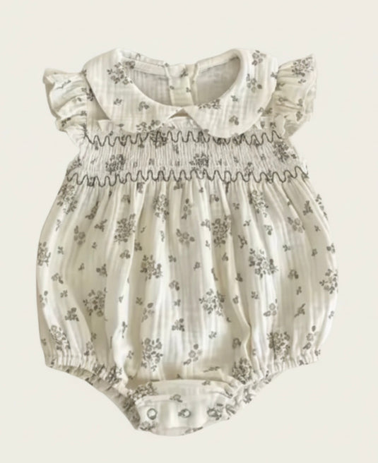 Baby girl floral romper in honeycomb cotton