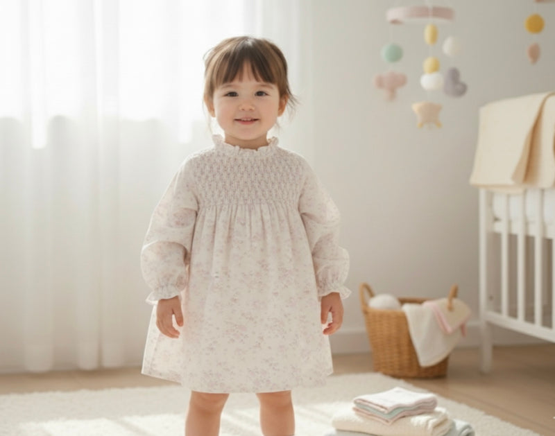 Chargez l'image dans la visionneuse de la galerie, Robe pour filles rose 100% coton fille manches longues – Kali
