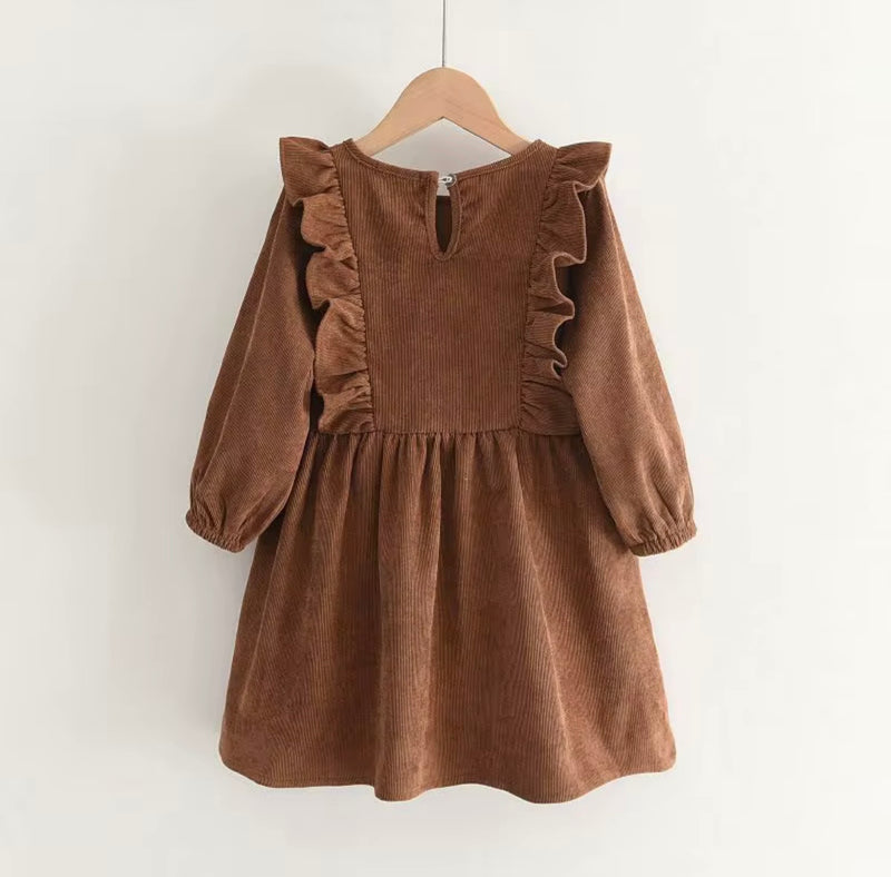 Load image into Gallery viewer, Corduroy Ruffle Dress for Girls - Autumn-Winter
