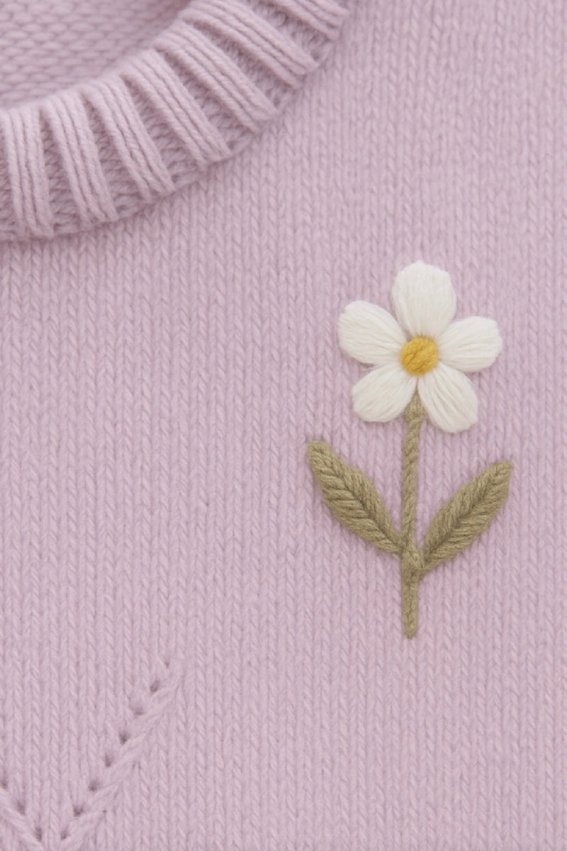 Chargez l'image dans la visionneuse de la galerie, Combinaison bébé fille en tricot doux lilas brodée

