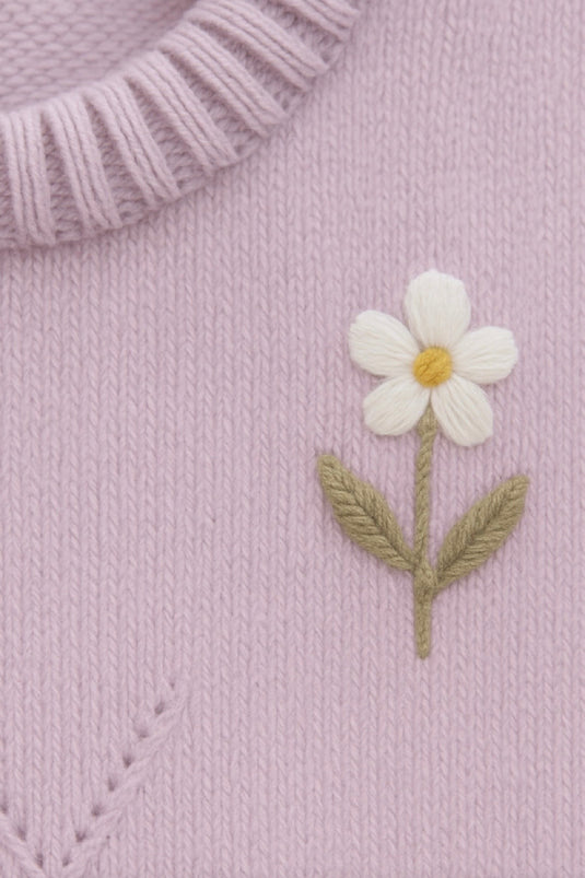 Combinaison bébé fille en tricot doux lilas brodée
