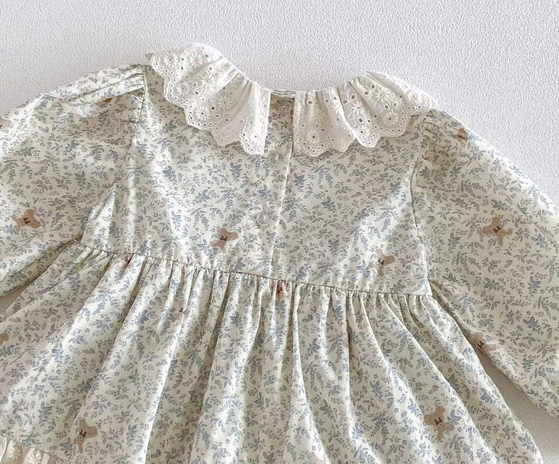 Chargez l'image dans la visionneuse de la galerie, Robe-romper bébé fille à col Claudine avec broderie anglaise – Automne-Hiver
