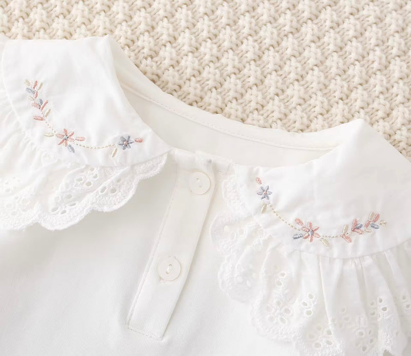 Chargez l'image dans la visionneuse de la galerie, Blouse bébé manches longues coton fleurs brodée – Blush - Boutique Kaki Lilas
