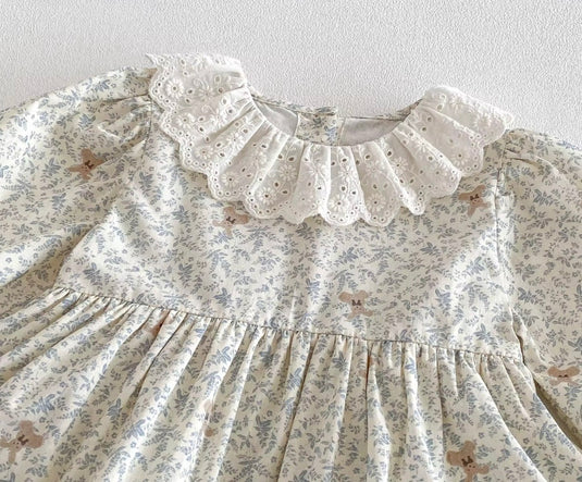 Robe-romper bébé fille à col Claudine avec broderie anglaise – Automne-Hiver