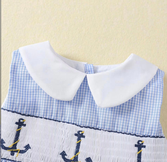 Robe bébé fille en coton à carreaux bleus