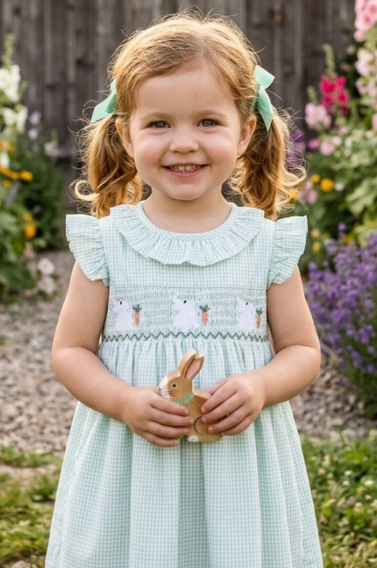 Baby girl's green checkered cotton dress