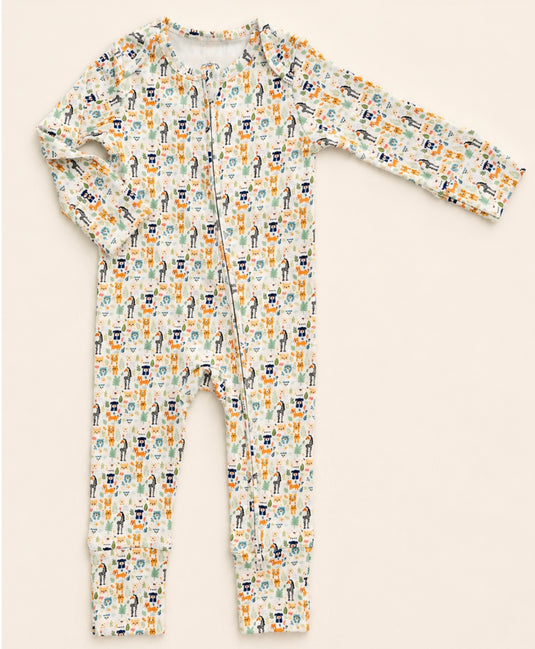 Barboteuse bébé garçon coton bio motif animaux amusants – Kaki Lilas