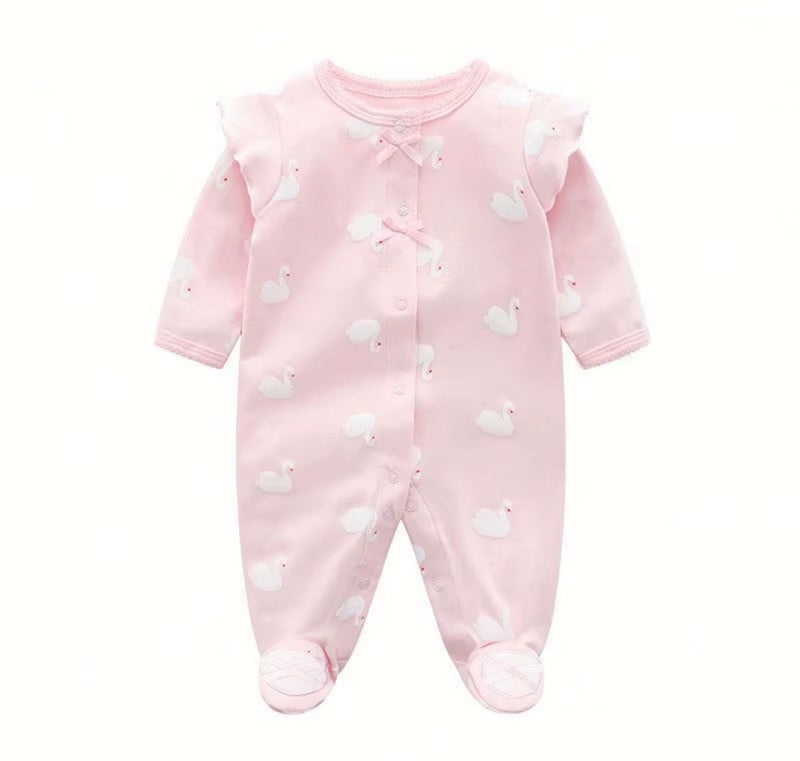 Load image into Gallery viewer, Combinaison bébé en coton à cygnes – Rose 🌸 - Pré-commande
