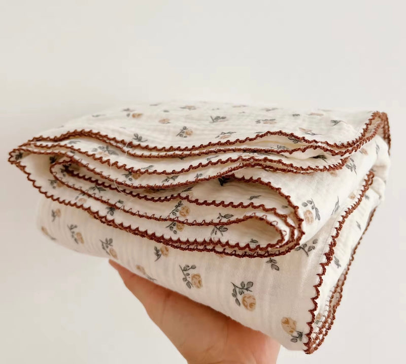 Load image into Gallery viewer, Vintage floral baby muslin 100% cotton – Khaki Lilac

