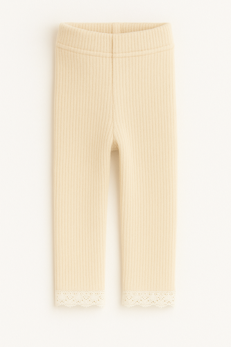 Chargez l'image dans la visionneuse de la galerie, Leggings bébé et enfant en coton doux avec délicate finition dentelle – Kaki Lilas - Boutique Kaki Lilas
