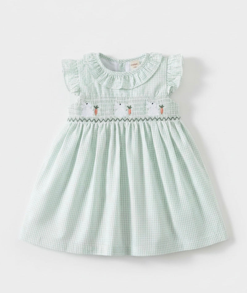 Chargez l'image dans la visionneuse de la galerie, Robe bébé fille en coton à carreaux verts

