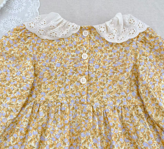 Robe Marguerite florale à col Peter Pan pour bébé et fille – Automne