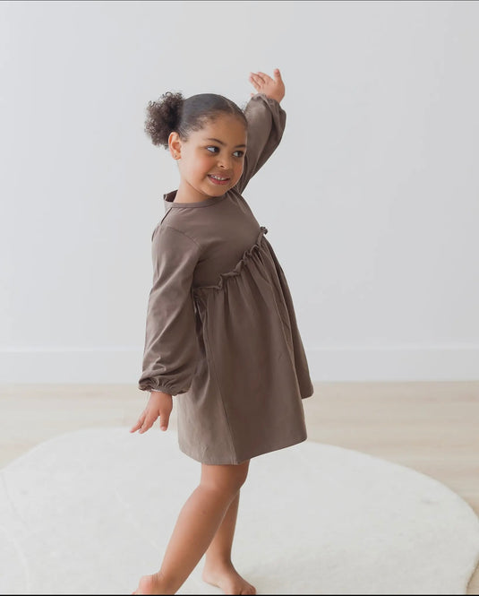 Robe en jersey à manches longues Walnut coton bio - Boutique Kaki Lilas