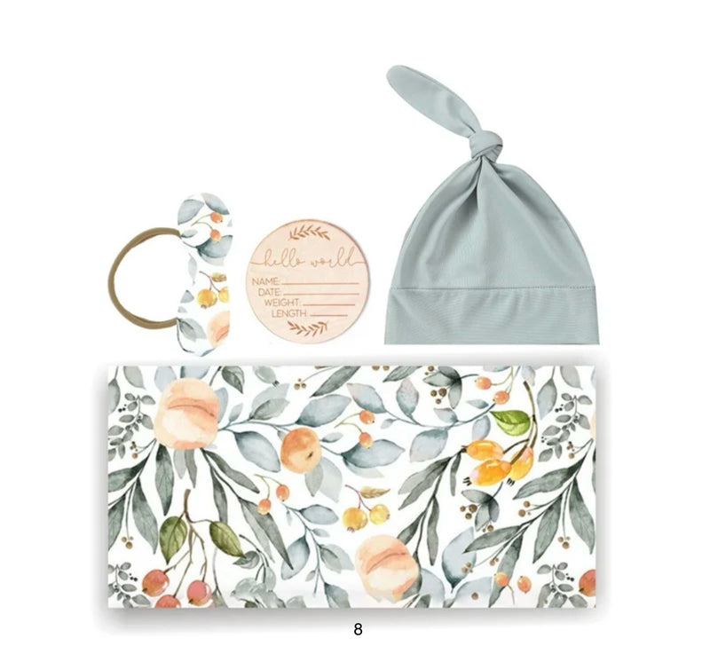 Chargez l'image dans la visionneuse de la galerie, Ensemble cocon naissance bébé en coton – couverture, bonnet et bandeau
