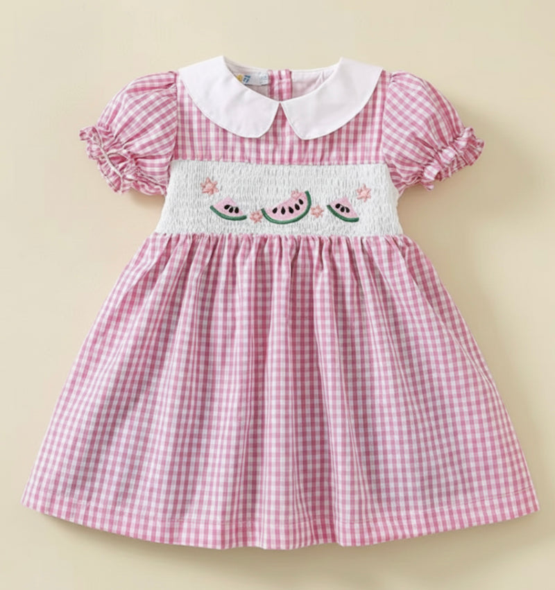 Load image into Gallery viewer, Pink checkered cotton dress for girls
