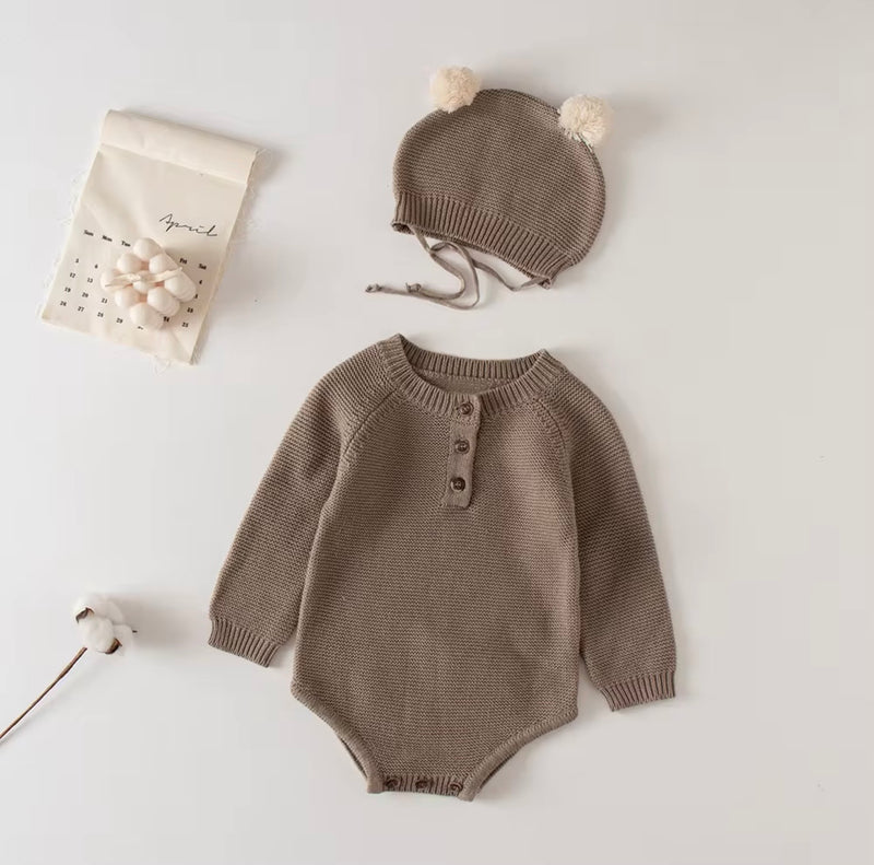 Chargez l'image dans la visionneuse de la galerie, Combinaison bébé garçon tricot coton doux + bonnet – Kali
