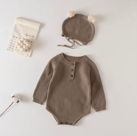 Combinaison bébé garçon tricot coton doux + bonnet – Kali
