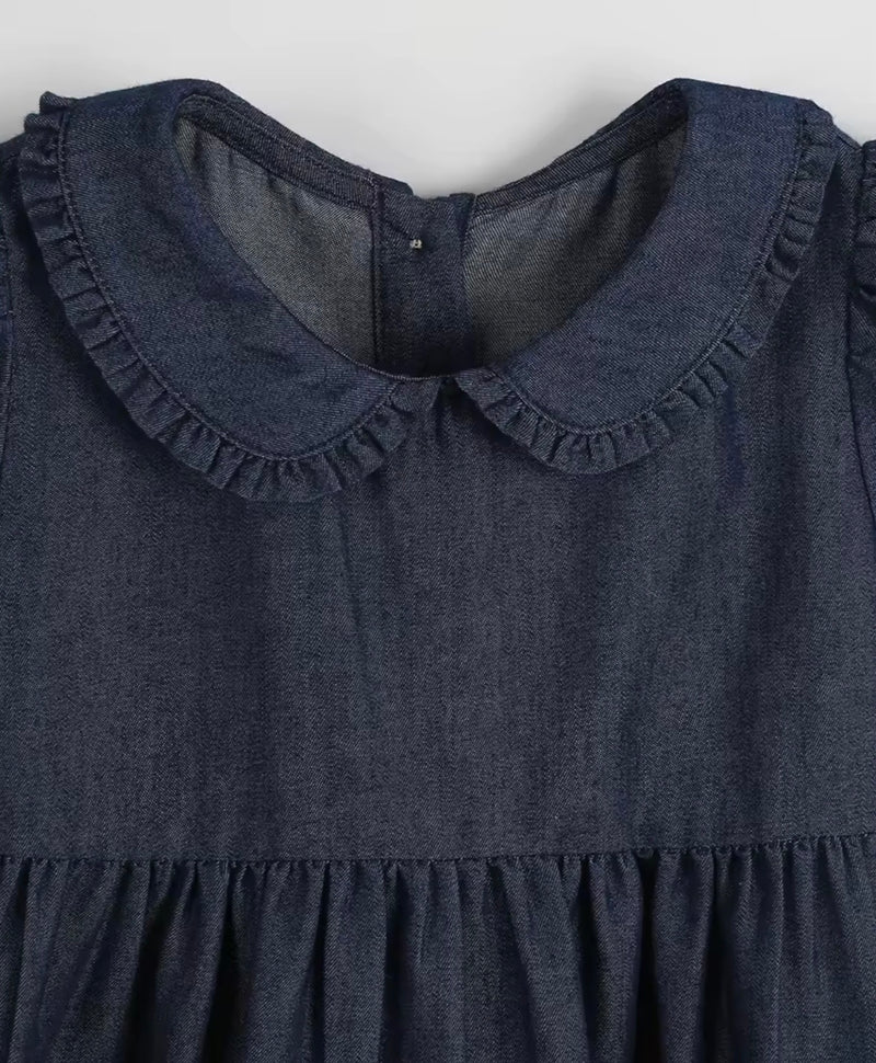 Load image into Gallery viewer, Robe fille en denim à col Claudine – Kali - Pré-commande
