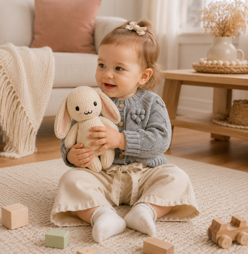 Chargez l'image dans la visionneuse de la galerie, Cardigan Marguerite en tricot gris pour fille – Automne-Hiver
