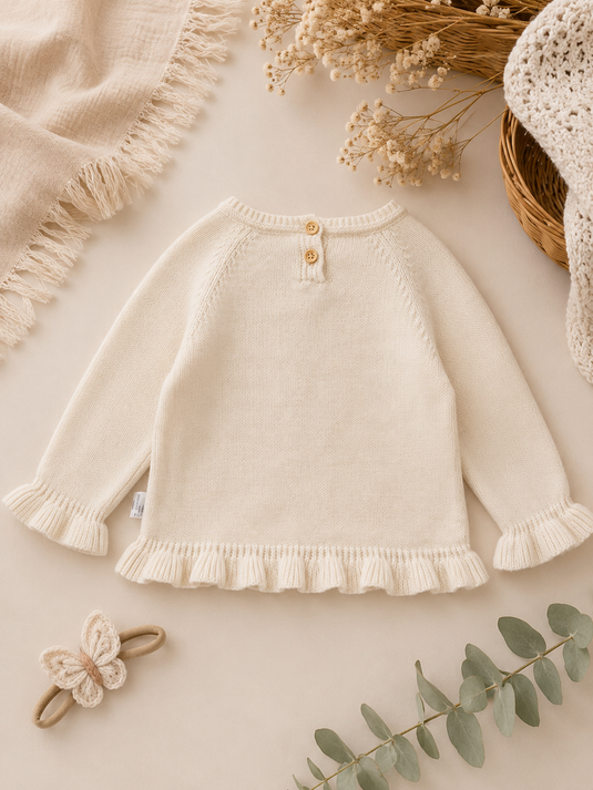 Girls' knitted ivory cable-knit sweater – Fall-Winter
