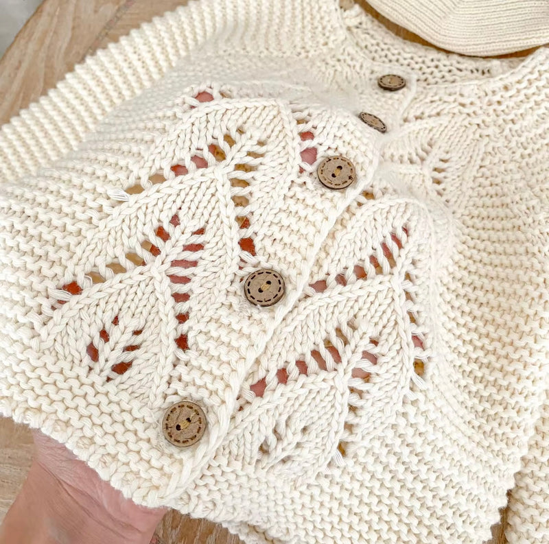 Chargez l'image dans la visionneuse de la galerie, Cardigan bébé fille doux 100% coton – Ivoire Blush - Dernière pièce disponible
