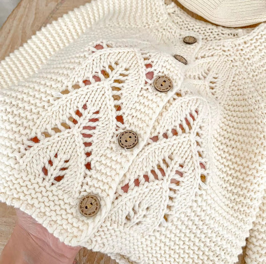 Cardigan bébé fille doux 100% coton – Ivoire Blush - Dernière pièce disponible